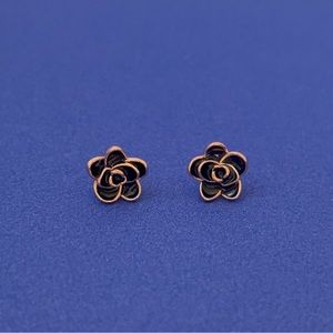 14K Rose Gold Plated Flower Stud Earrings for Women